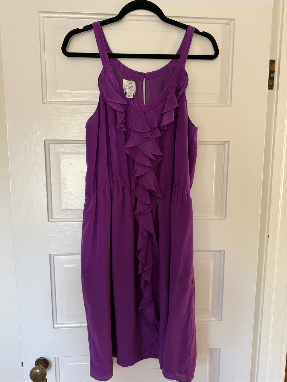 Suzi Chin for Maggy Boutique Purple Ruffle-Front Sleeveless Dress
